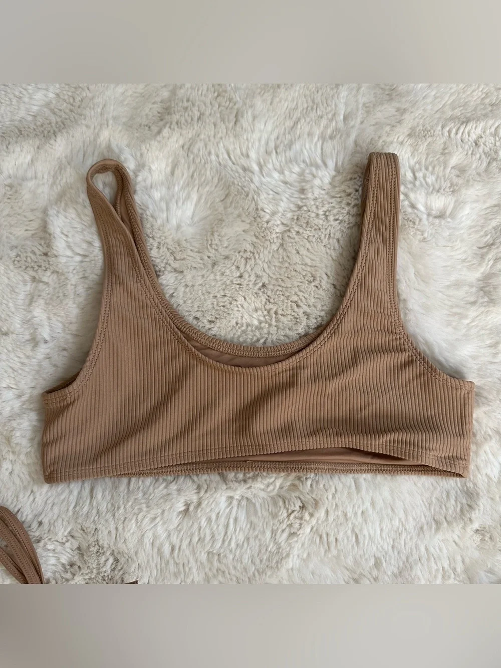 Frankie's Bikinis Conner Ribbed Top and non ribbed Bottoms in Earth/Tan